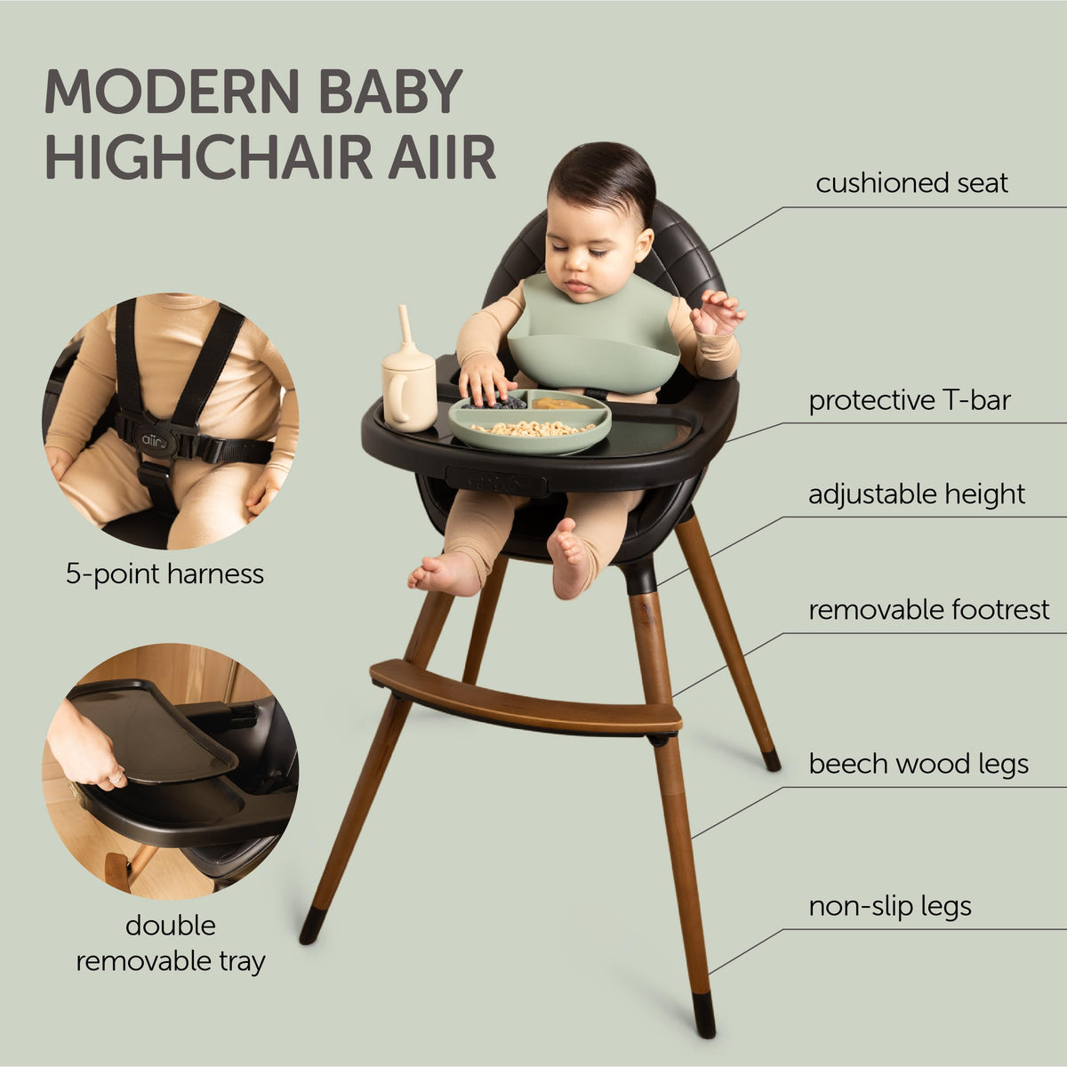 Convertible Wooden High Chair with Adjustable Height N8776