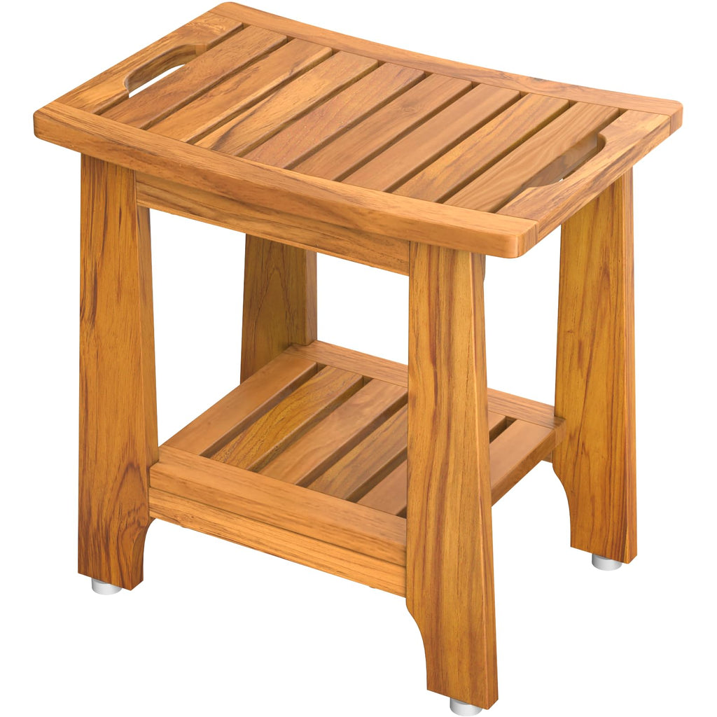 18" Teak Shower Bench with Non-Slip Leveling Feet K759929
