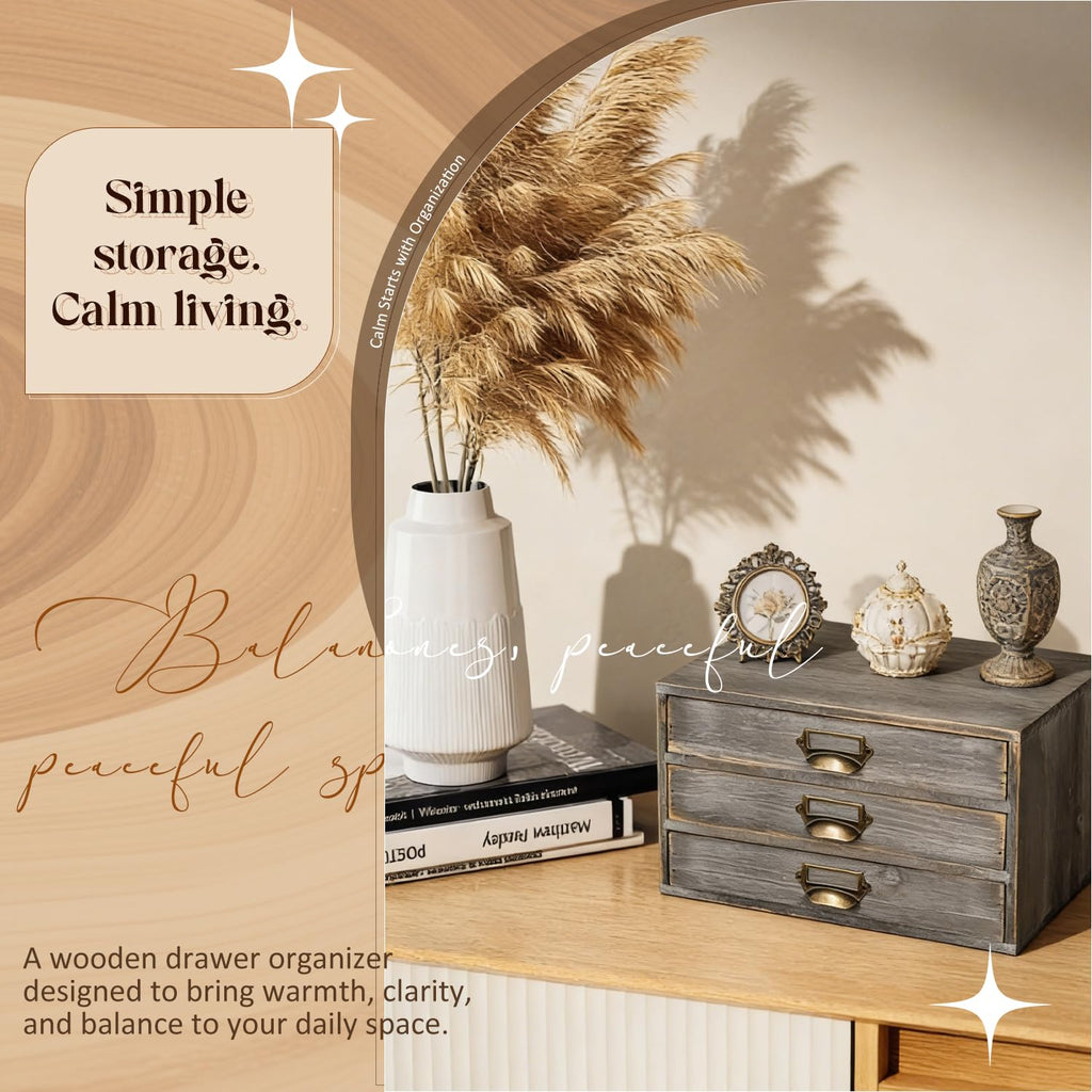 Solid Wood Grey 3 Drawer Desktop Organizer C371195