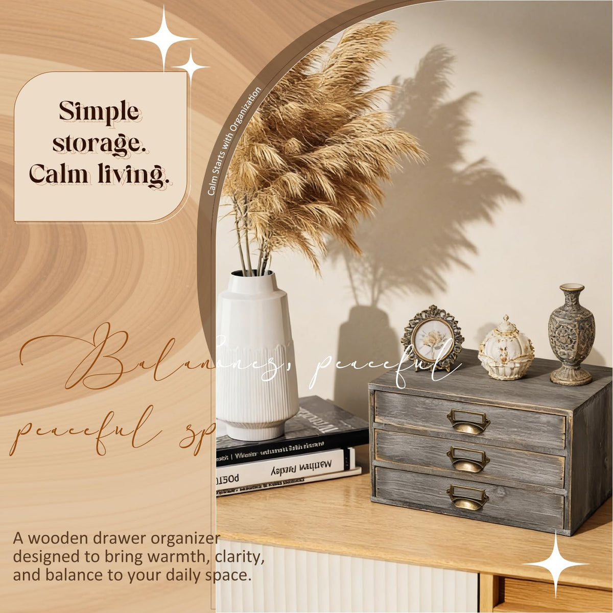 Solid Wood Grey 3 Drawer Desktop Organizer C371195