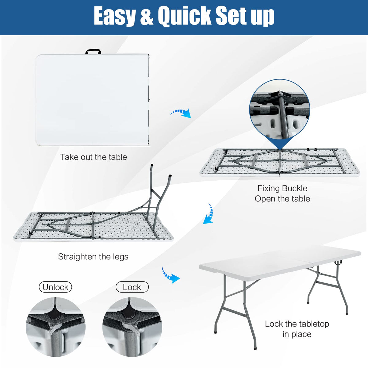 6FT Portable Folding Picnic Table with Handle V64467