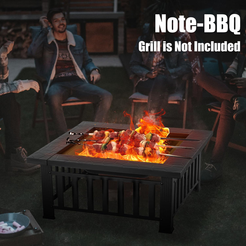 32 inch Square Outdoor Fire Pit Table with Spark Screen T19622