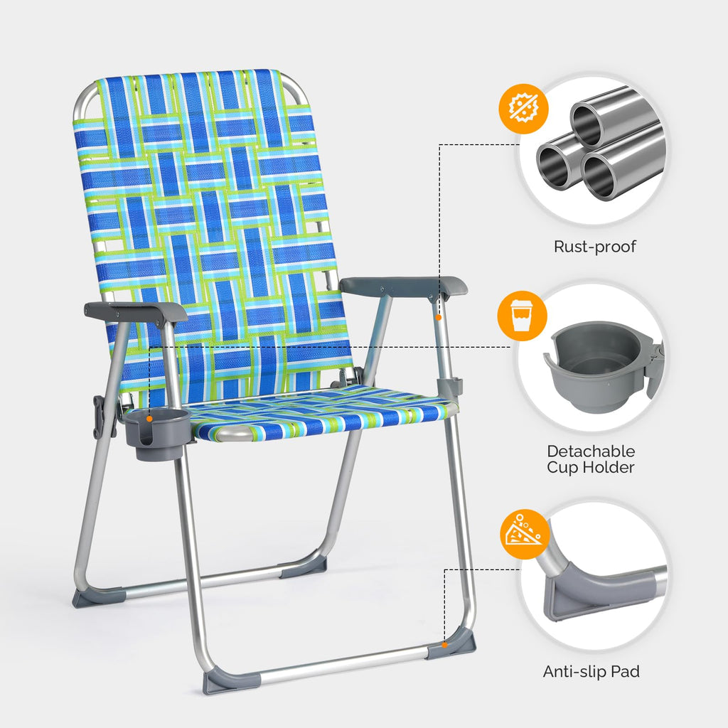 Aluminum Folding Patio Lawn Chairs Set of 2 with Cup Holder M3391