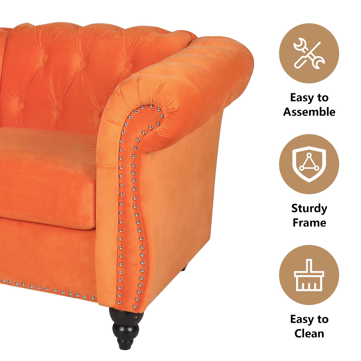 Orange Velvet Upholstered Accent Sofa Chair C3323