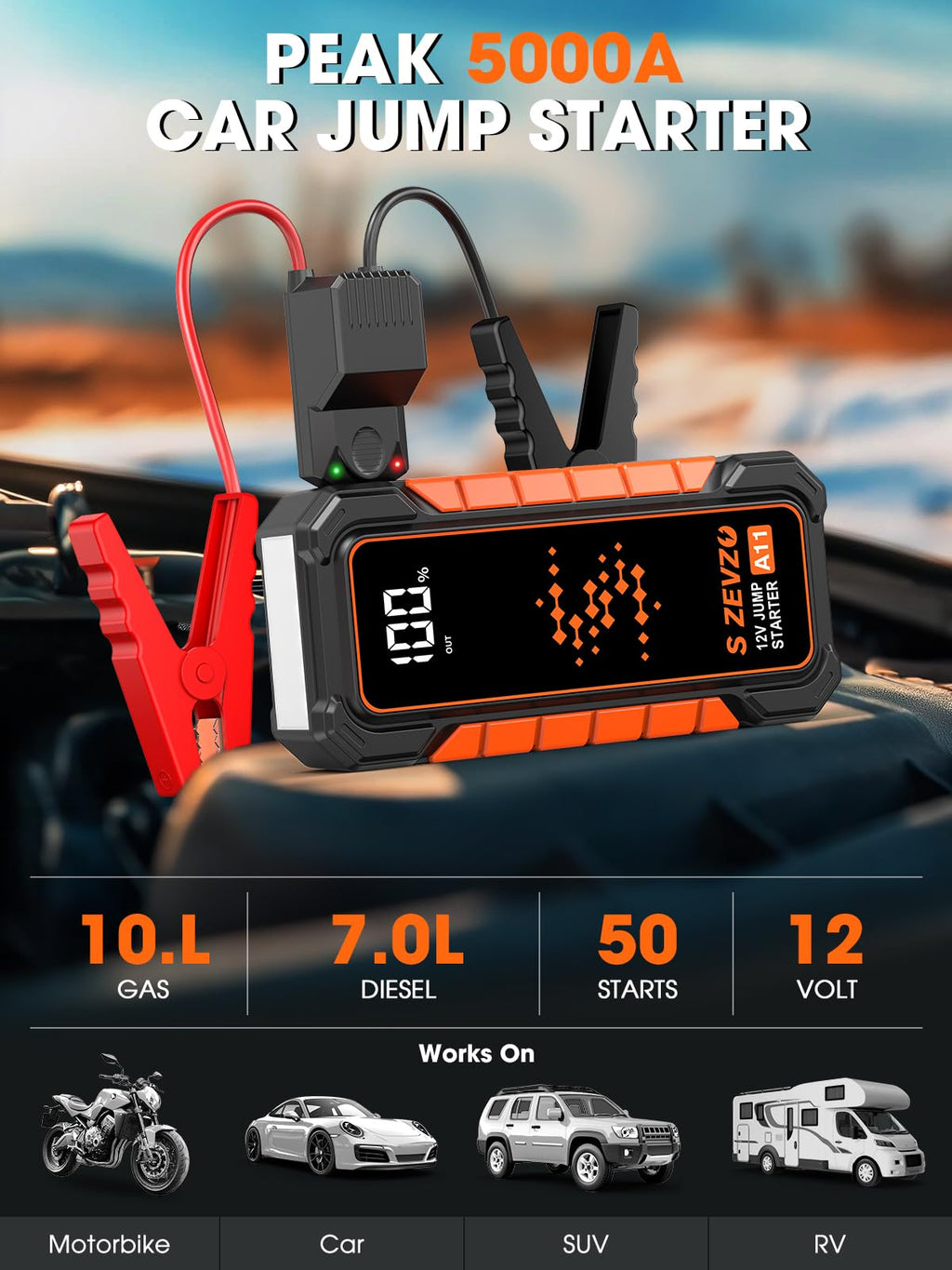 5000A Portable 12V Lithium Jump Starter with USB Charger O507