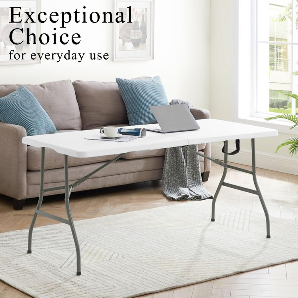 Set of 2 Lightweight 6FT Rectangular Plastic Folding Tables with Steel Legs Q769