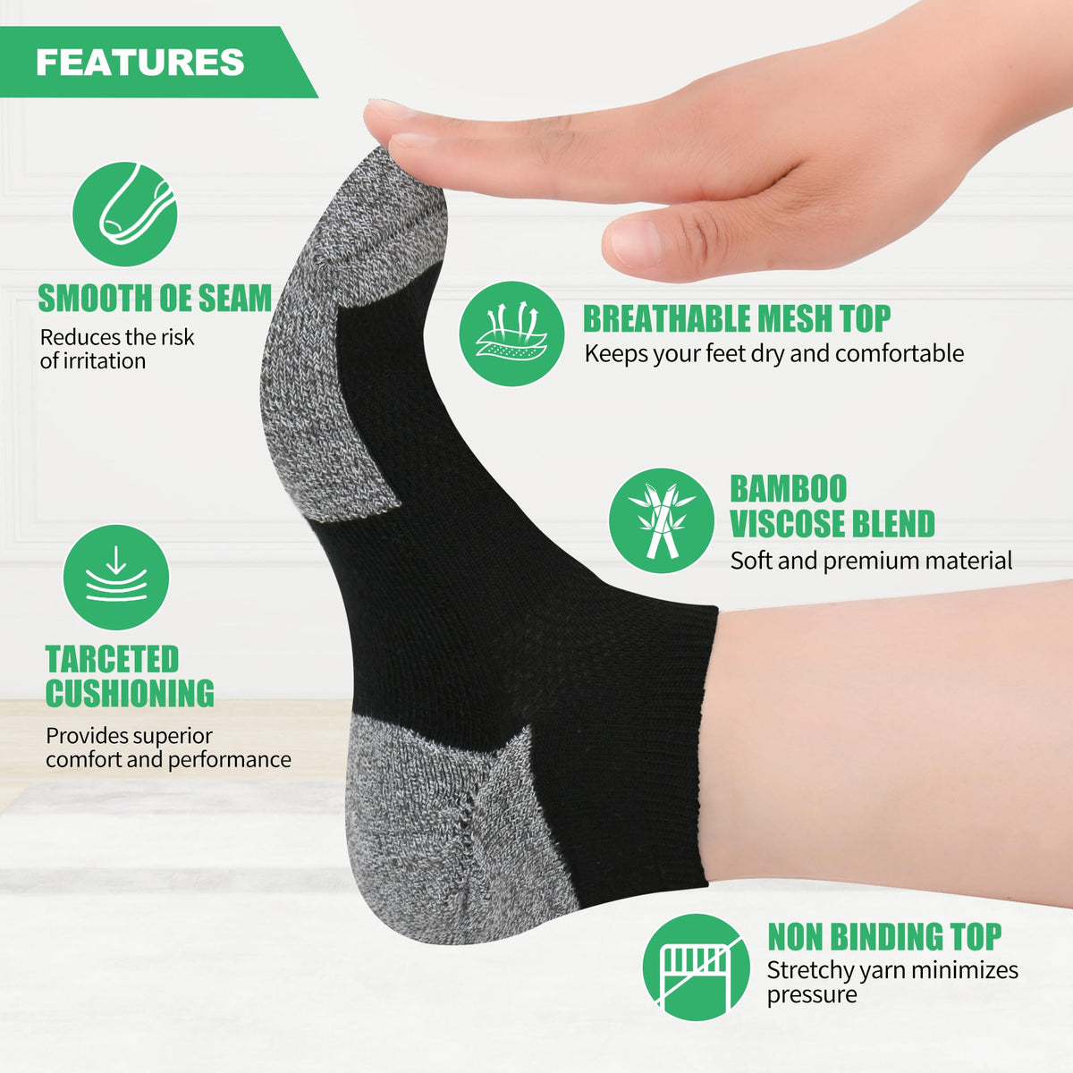 6 Pairs Low Cut Diabetic Socks W72761