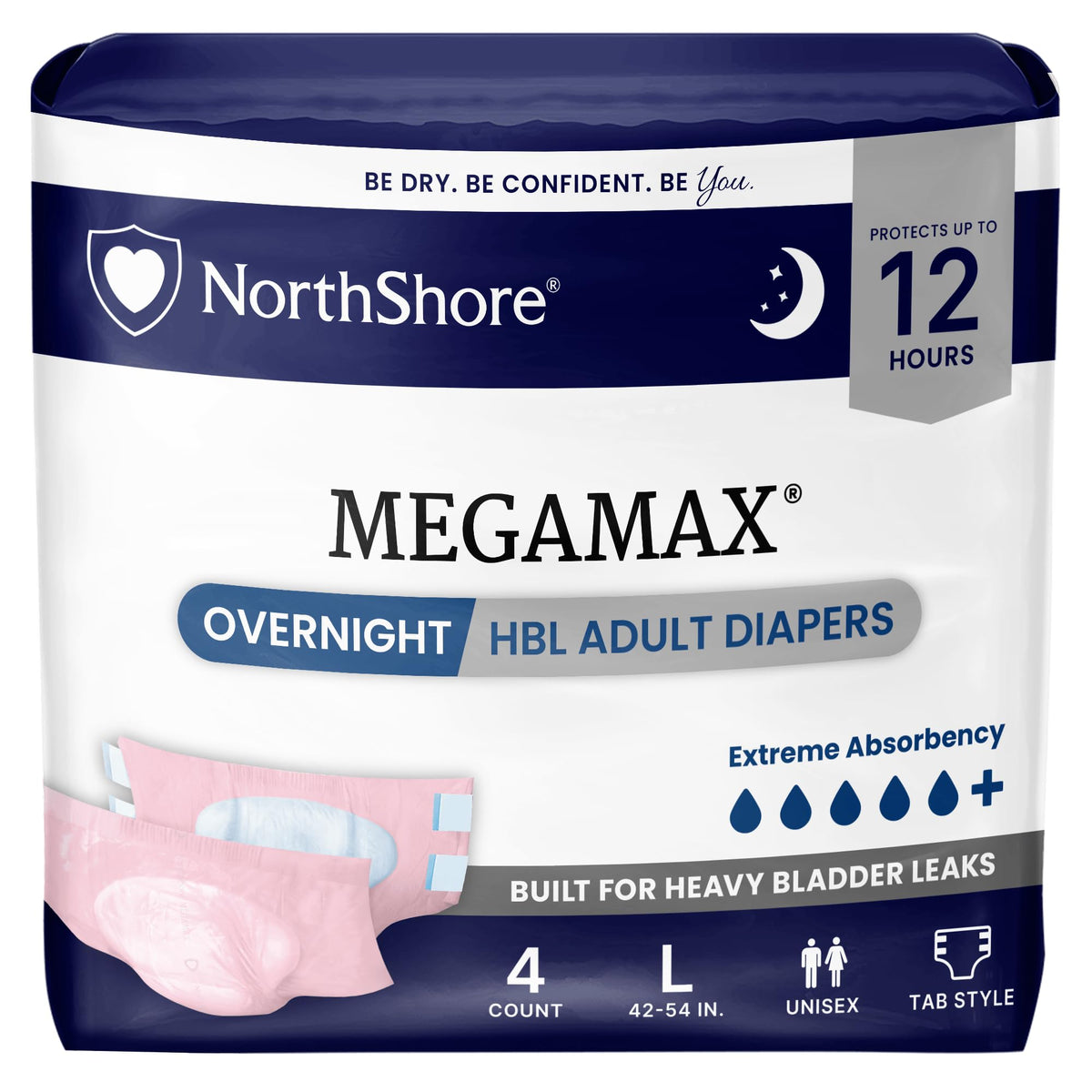 Large Adult Diapers with Tabs, Pink, 4 Count E771