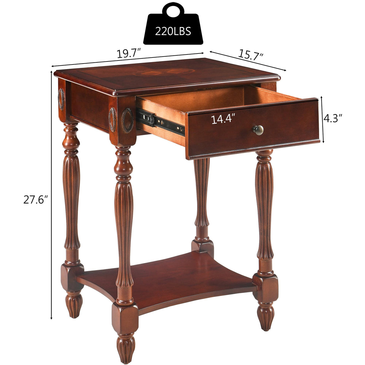 Side Table with Drawer and Storage Shelf O2157
