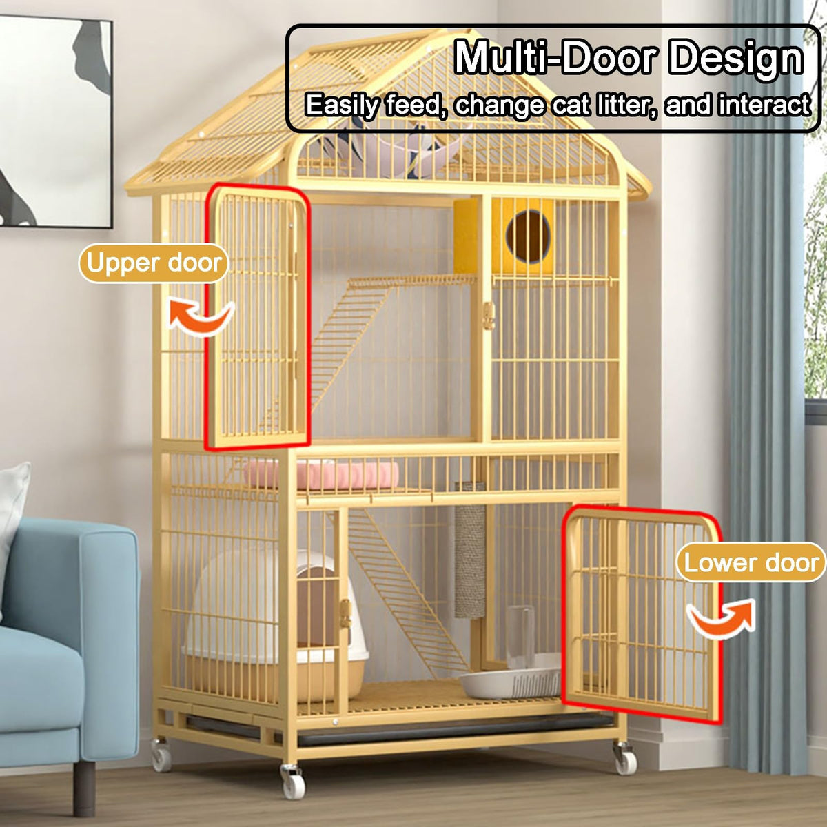 4-Tier Indoor Cat Enclosure with Ramp and Multiple Doors S6145