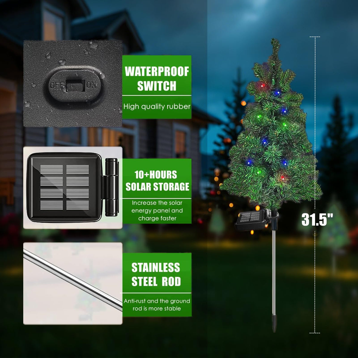 Solar Christmas Tree Garden Stake Lights Outdoor Waterproof X900180