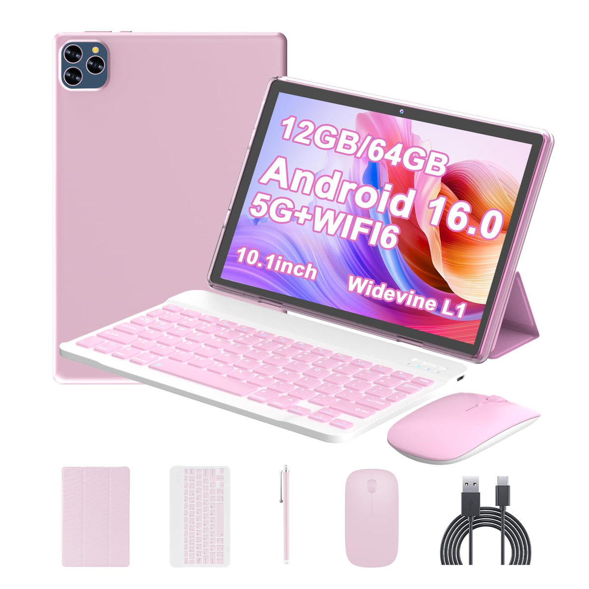 Android 16 Tablet 10 Inch 12 GB RAM 64GB ROM 2 in 1 Tablet PC I5559