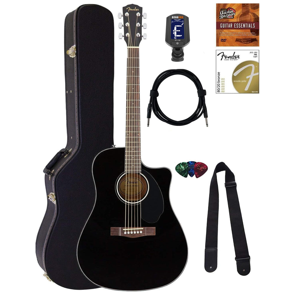 Black Solid Top Dreadnought Acoustic-Electric Guitar with Hard Case V551842