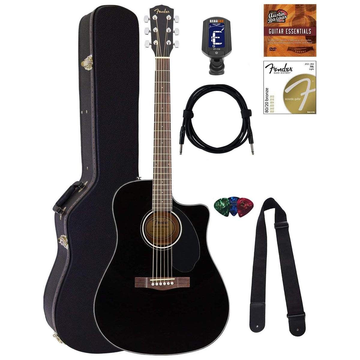 Black Solid Top Dreadnought Acoustic-Electric Guitar with Hard Case V551842