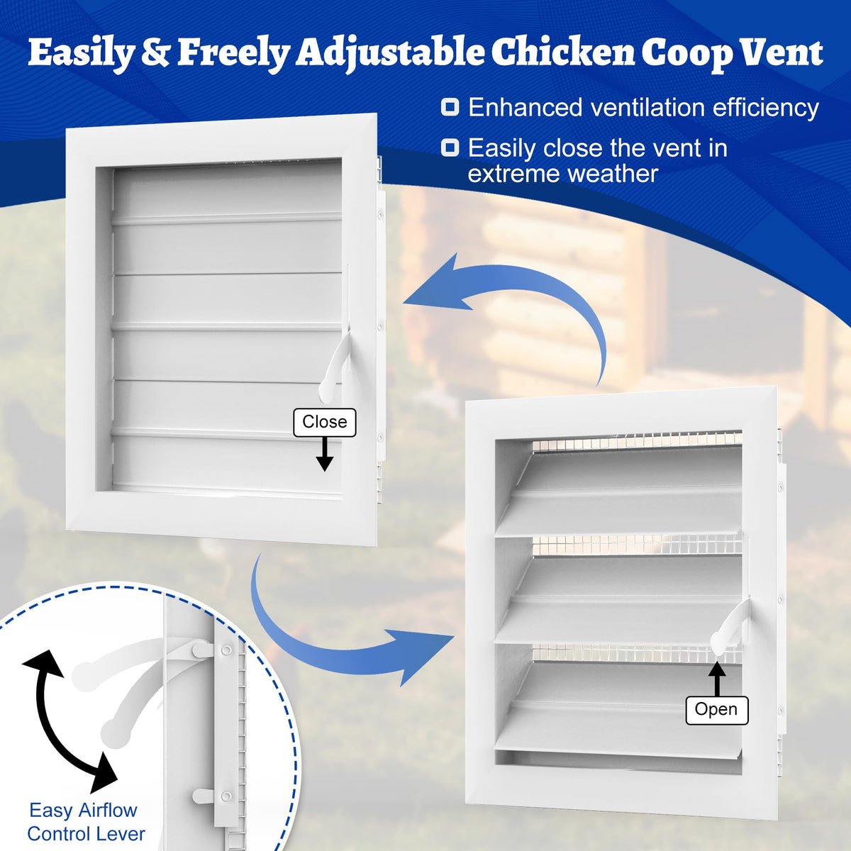 Adjustable Aluminum Alloy Gable Vent with Mesh Screen E9653