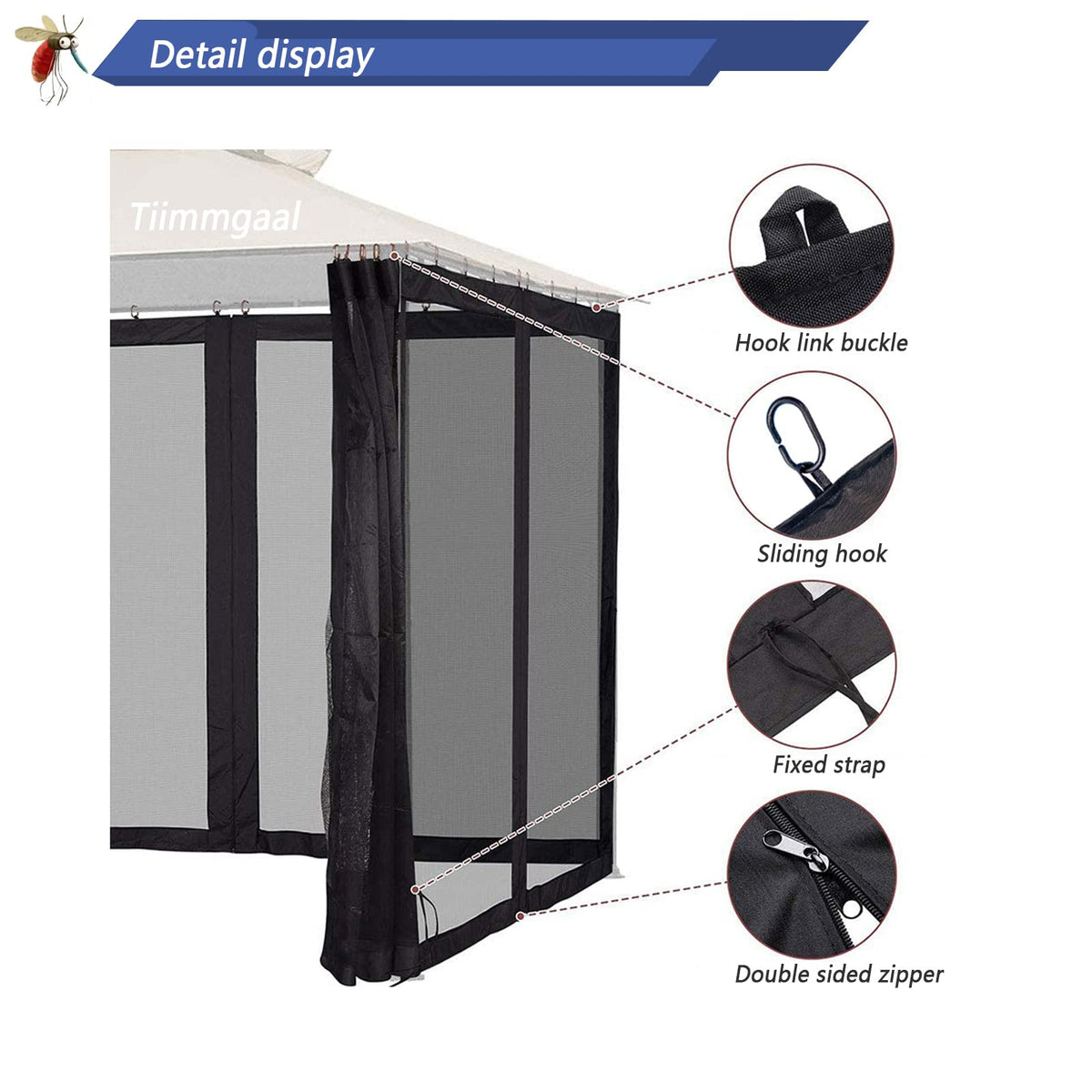 Black 10x10FT 4-Door Zipper Mosquito Netting P939