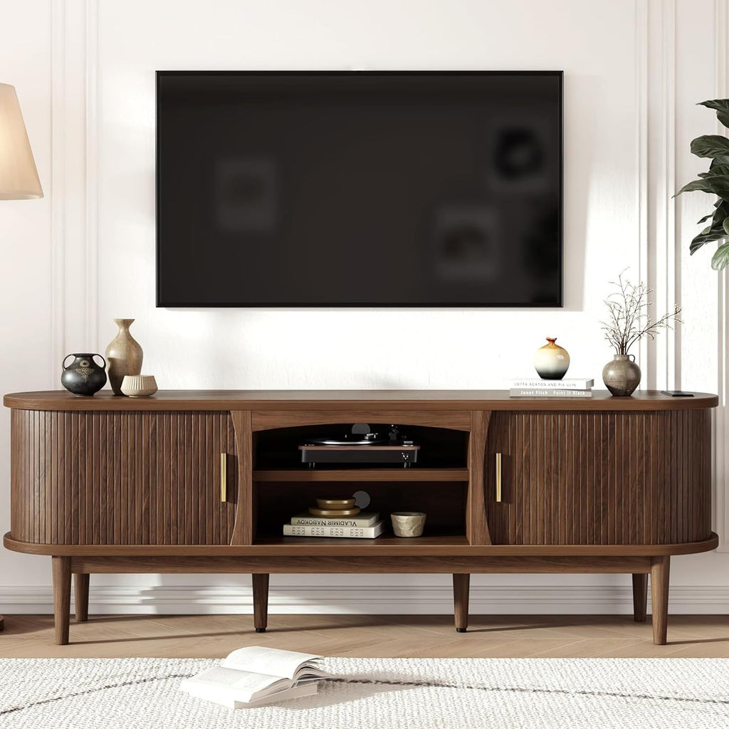 Mid Century TV Stand with Storage and Sliding Doors R739600