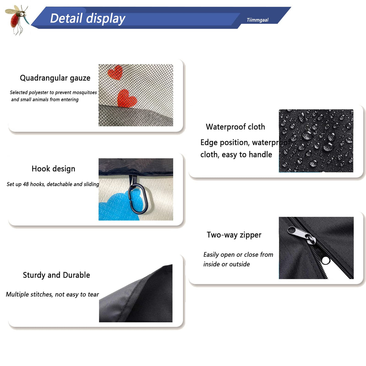 Black 10x10FT 4-Door Zipper Mosquito Netting P939