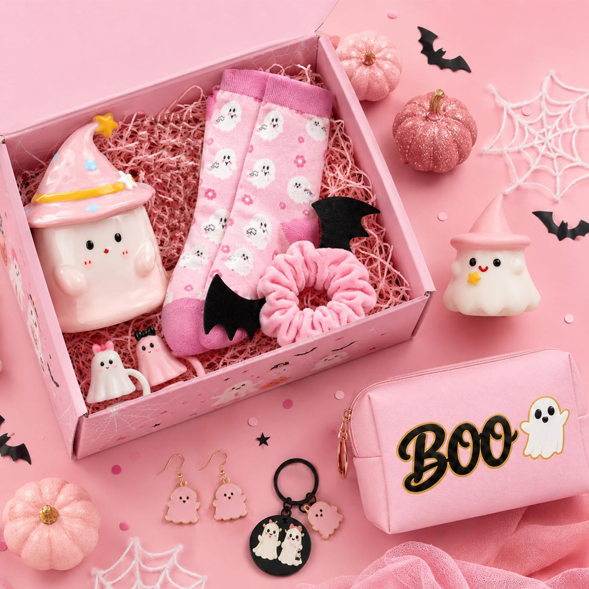 Pink Halloween Boo Basket Set with 14oz Cups Z1414