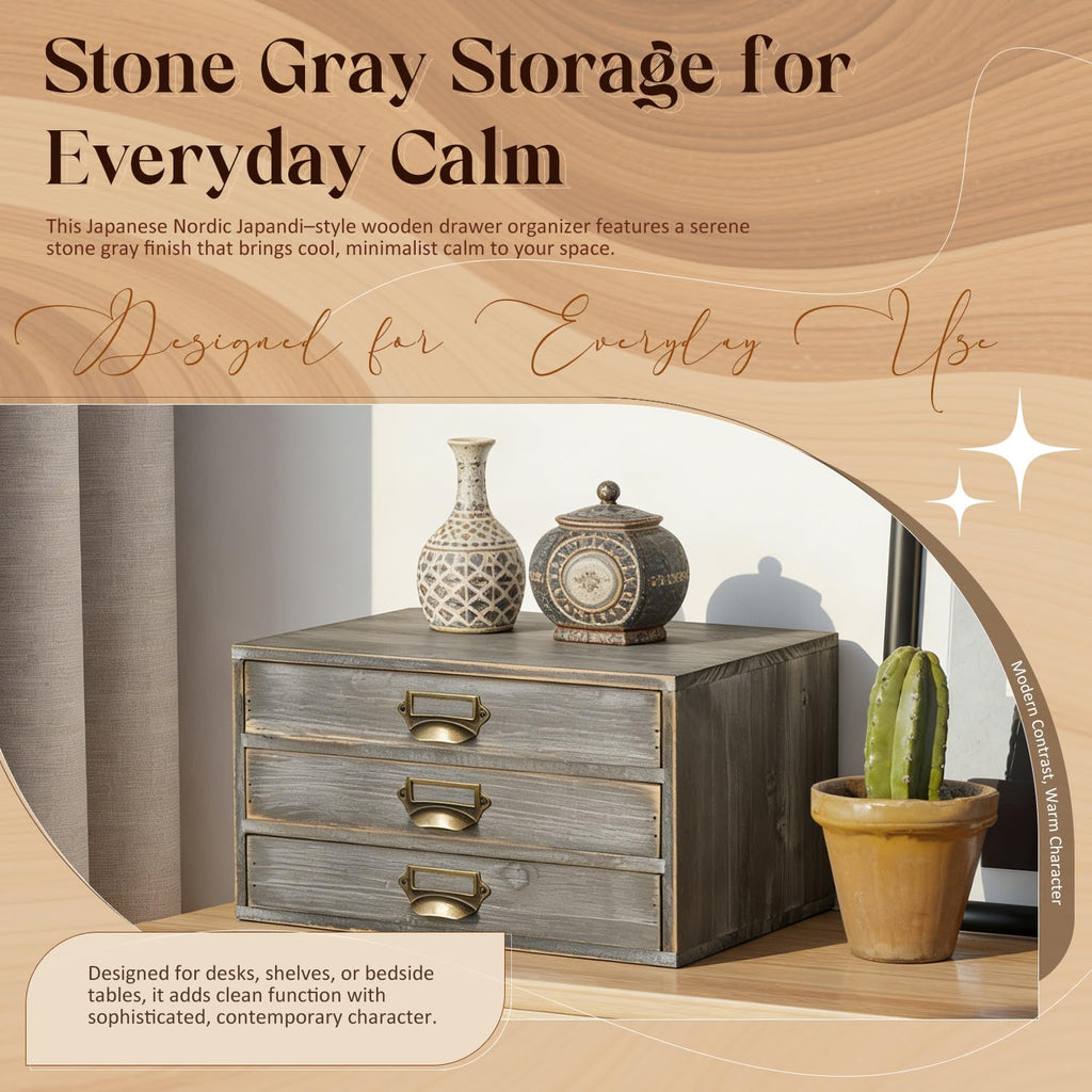 Solid Wood Grey 3 Drawer Desktop Organizer C371195