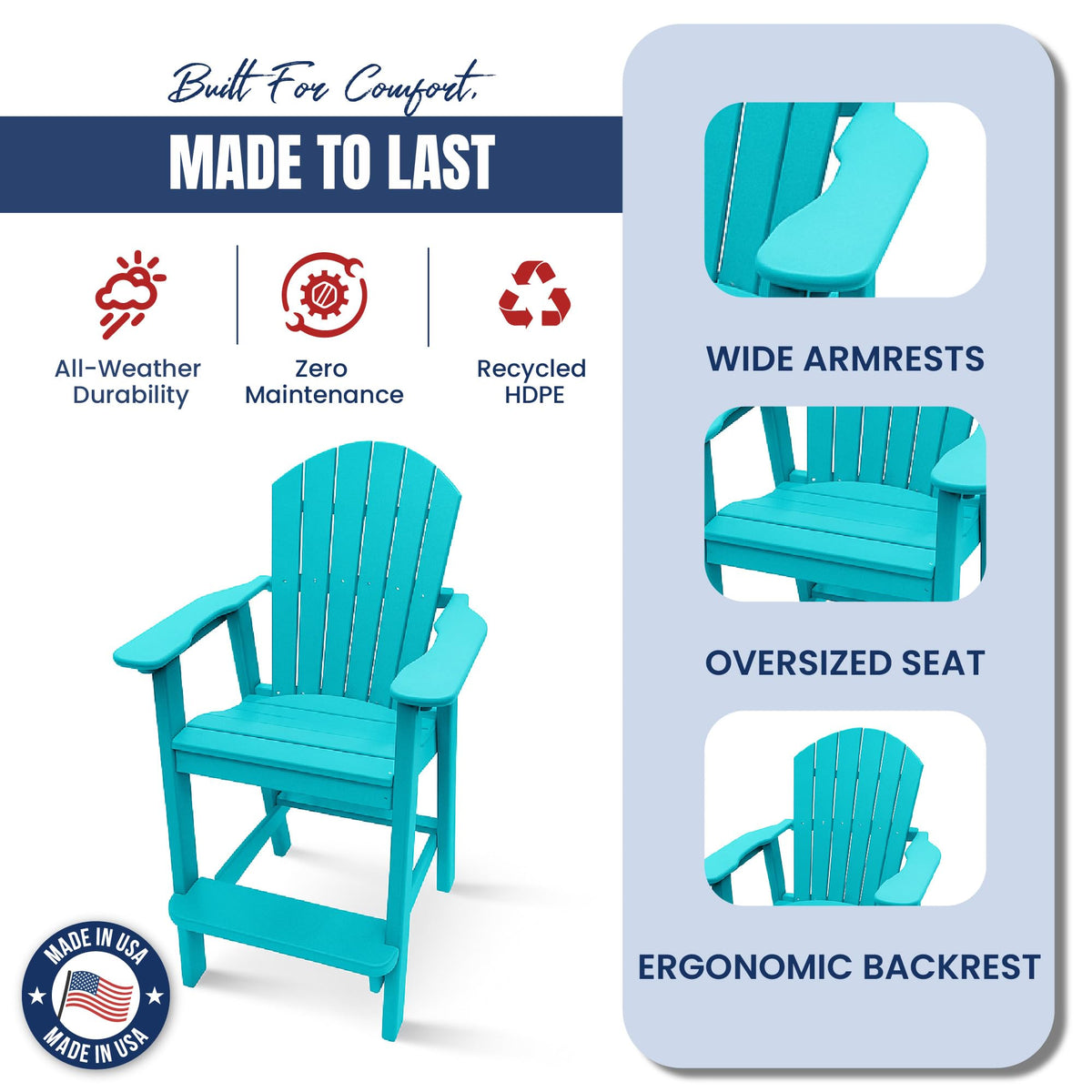 Teal HDPE Adirondack Chair K4641