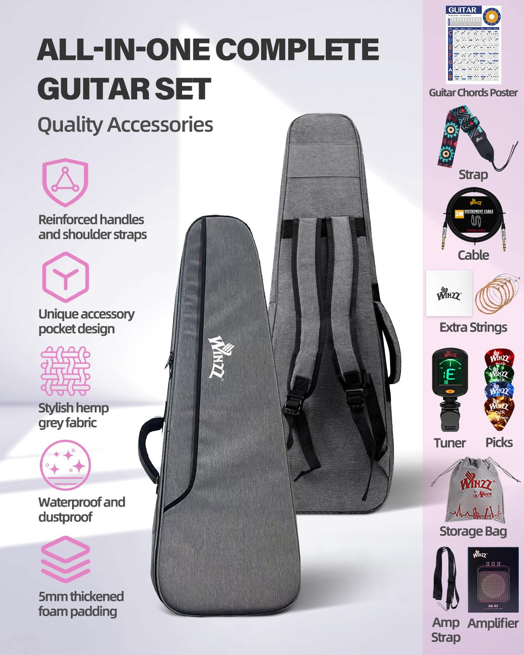 30 Inch 1/4 Size Purple Electric Guitar Kit with Amp C288