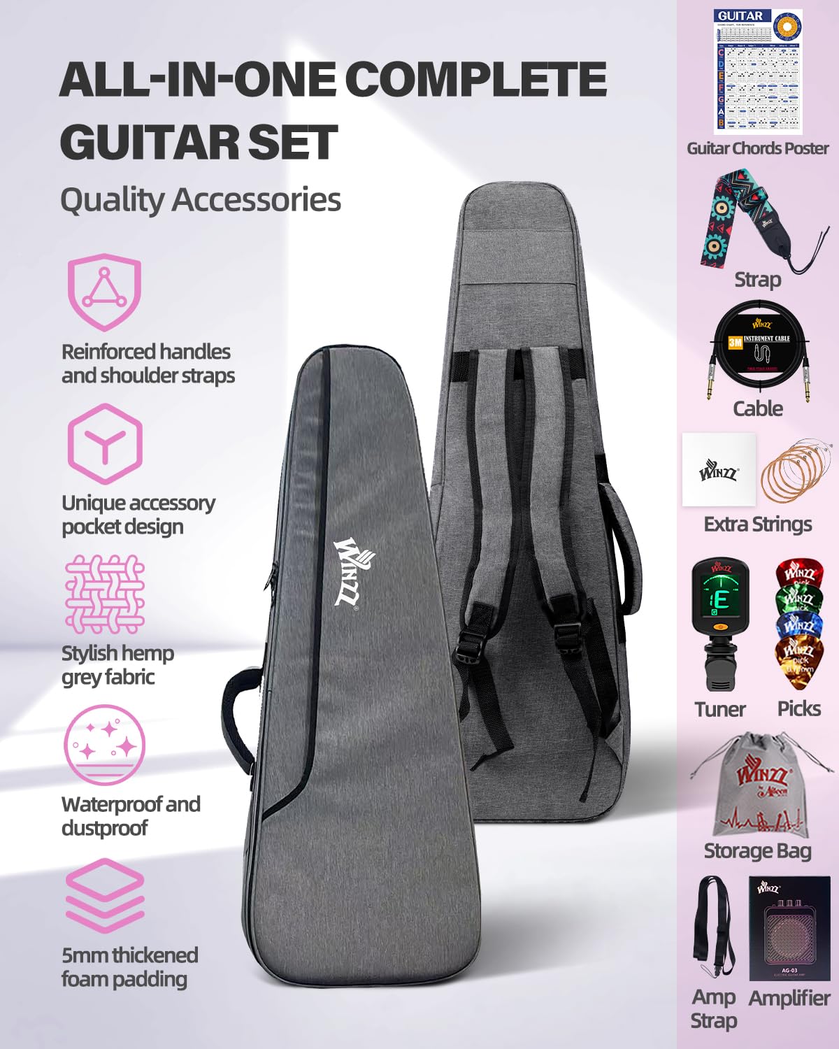 30 Inch 1/4 Size Purple Electric Guitar Kit with Amp C288