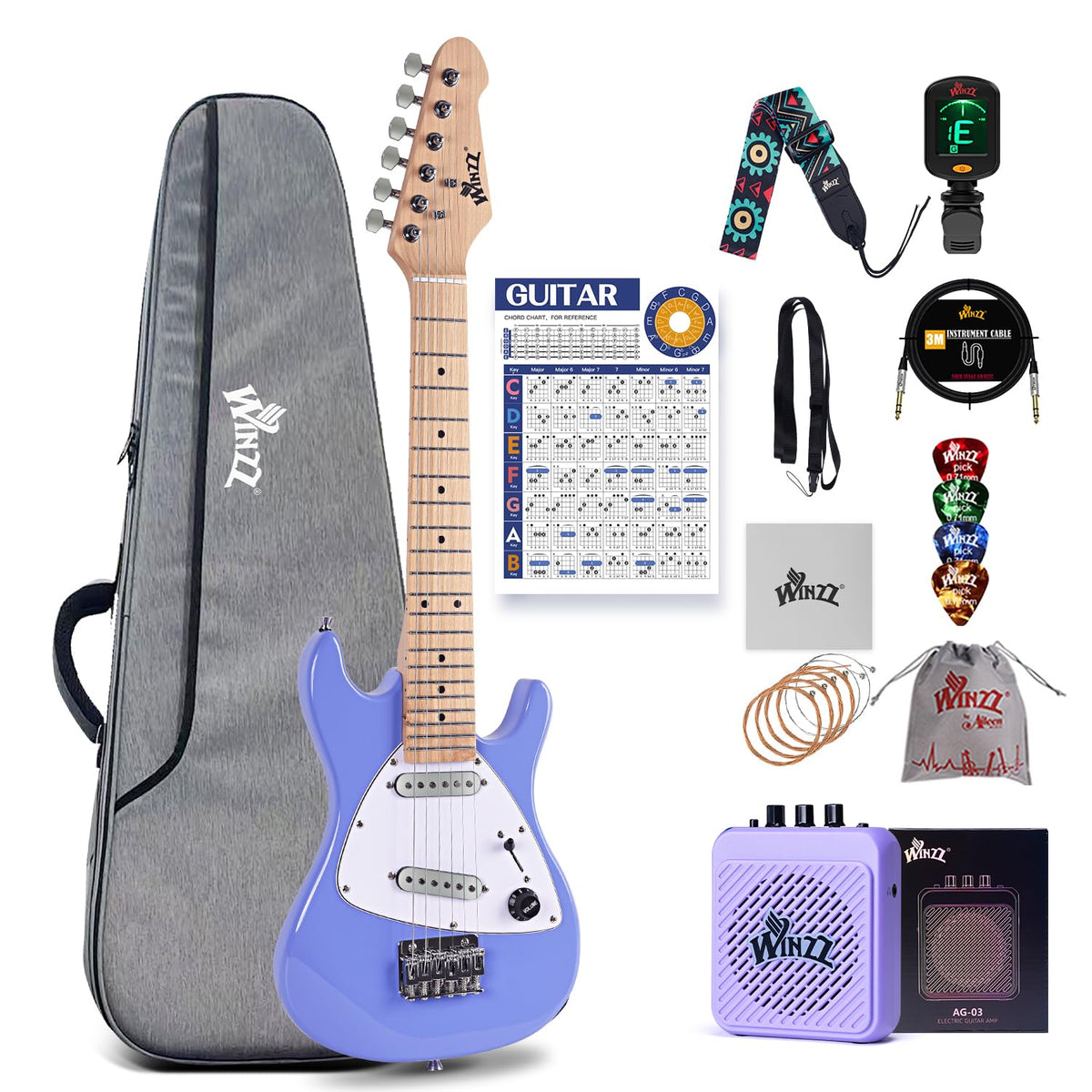 30 Inch 1/4 Size Purple Electric Guitar Kit with Amp C288