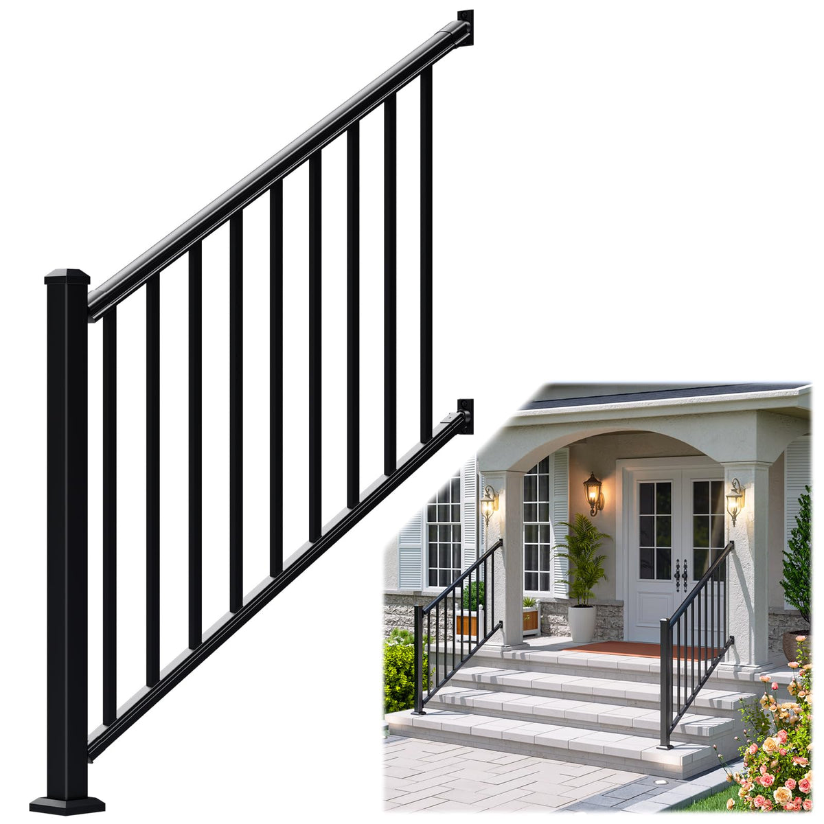 Aluminum Stair Railing Kit, 42 in x 4 ft Black K2587
