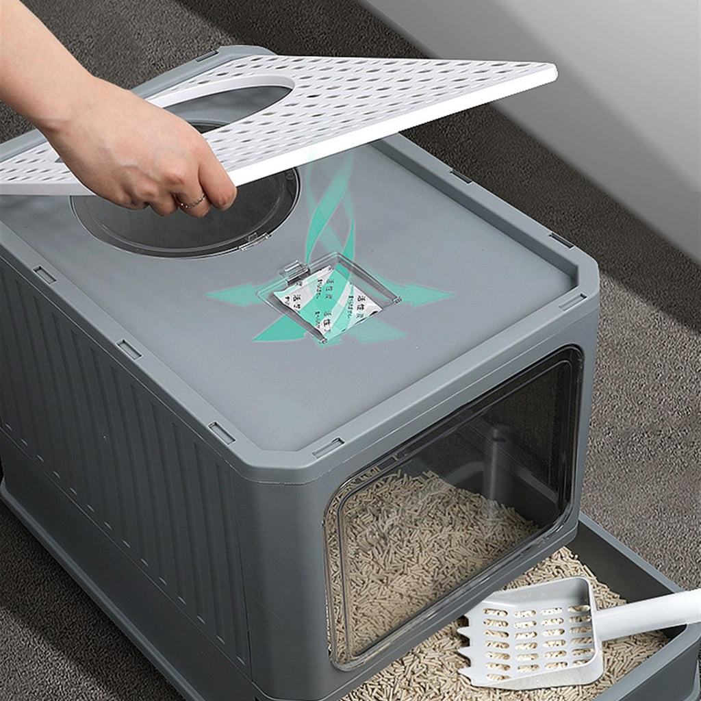 Foldable Enclosed Cat Litter Box with Lid K575029