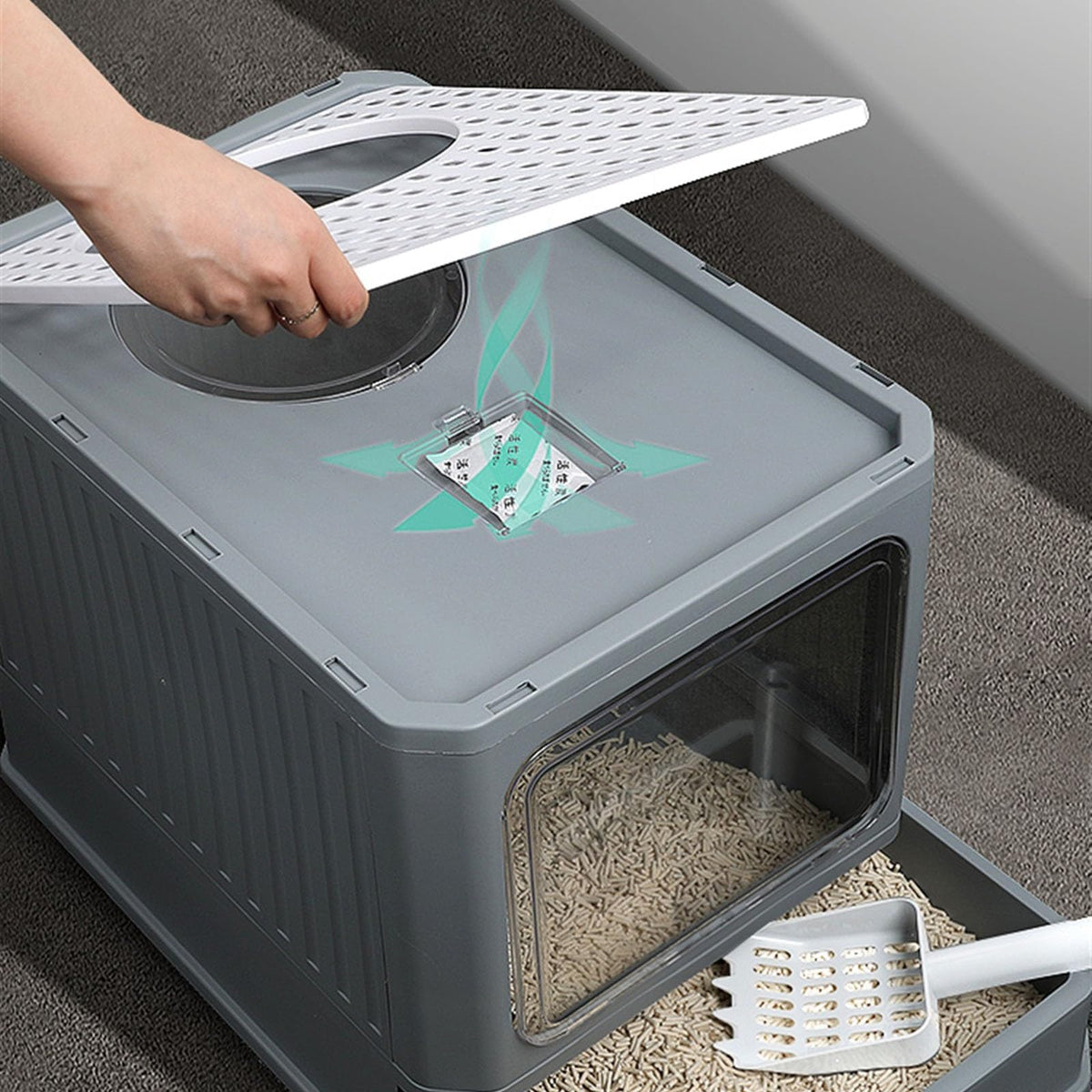 Foldable Enclosed Cat Litter Box with Lid K575029