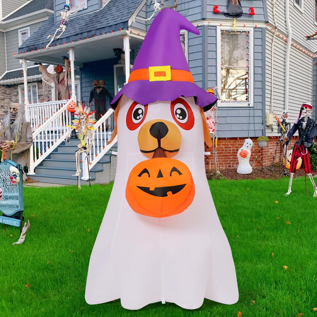 6.2 FT Halloween Inflatables Dog with Pumpkin Built-in LEDs B831943