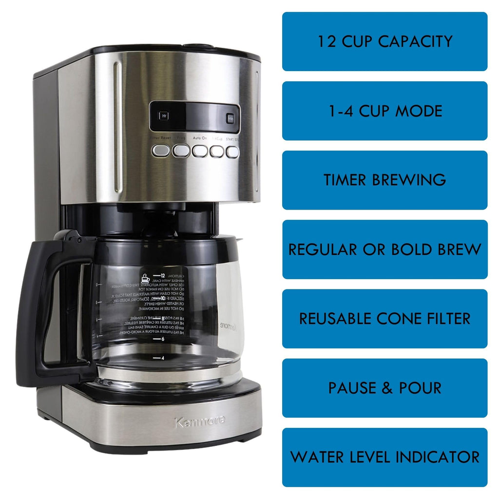 Programmable Drip Coffee Maker with Glass Pot, 12 Cup Black O65480