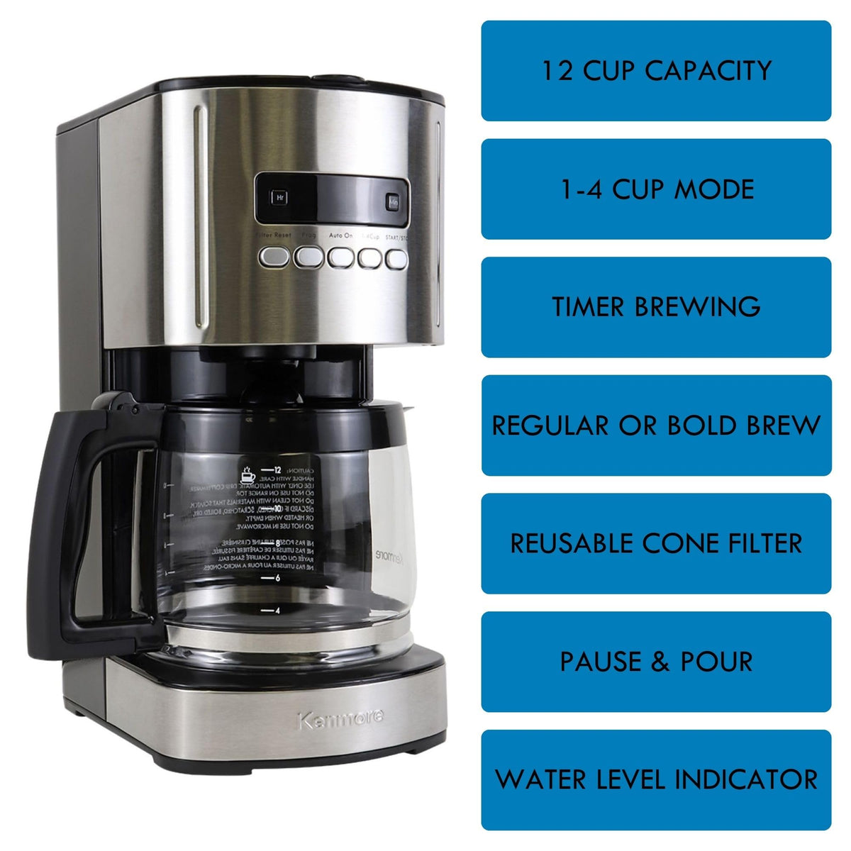 Programmable Drip Coffee Maker with Glass Pot, 12 Cup Black O65480