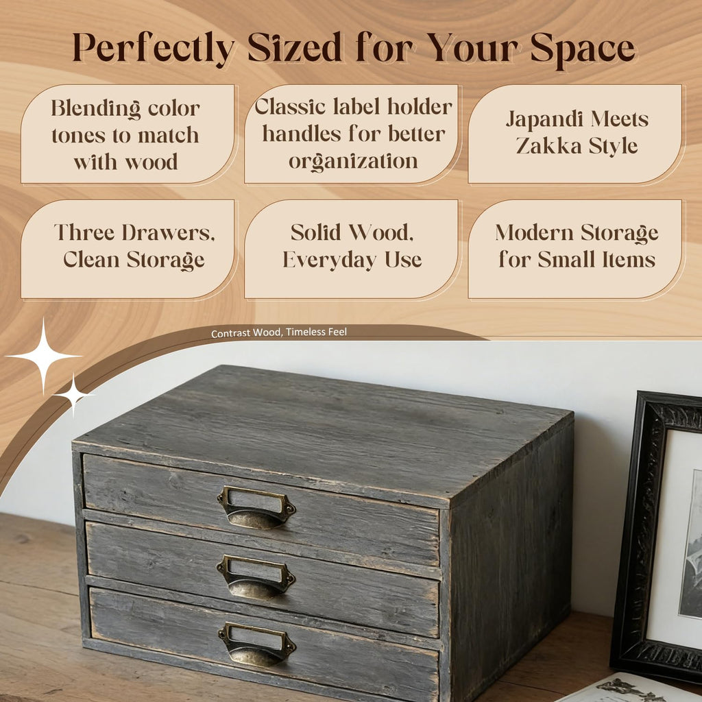 Solid Wood Grey 3 Drawer Desktop Organizer C371195