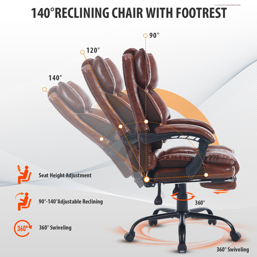 Brown Reclining Ergonomic Office Chair with Footrest B44738