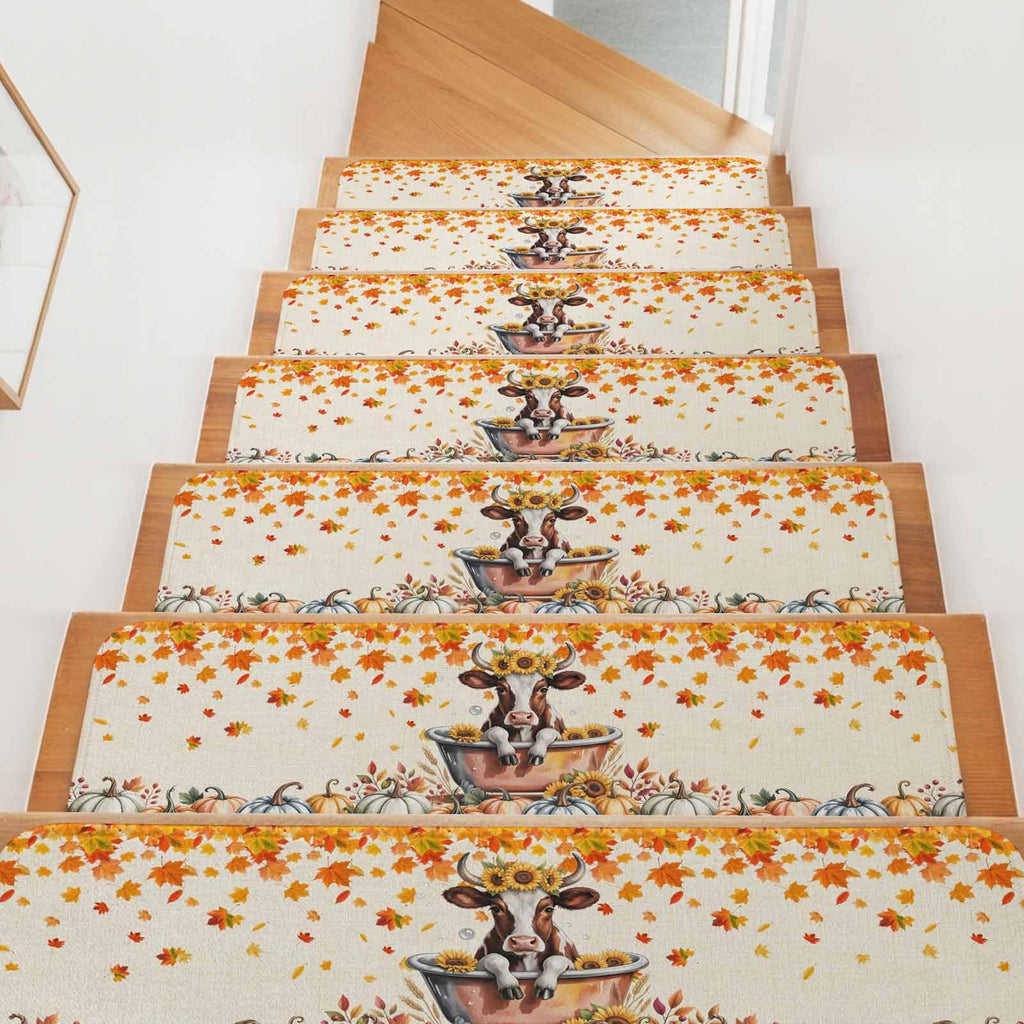 Fall Pumpkin Maple Leaves Non Slip Carpet Stair Treads 4 Pack 8"x30" L816