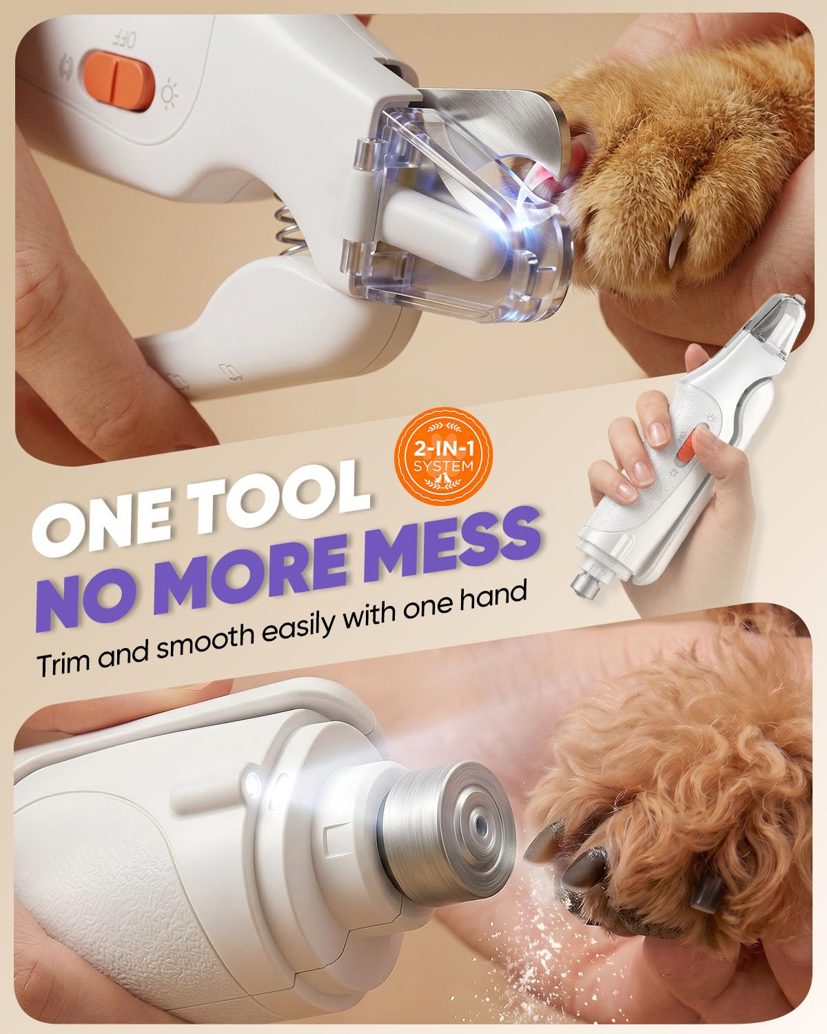 2-in-1 Cat & Dog Nail Clippers with Grinder and LED Lights S2804