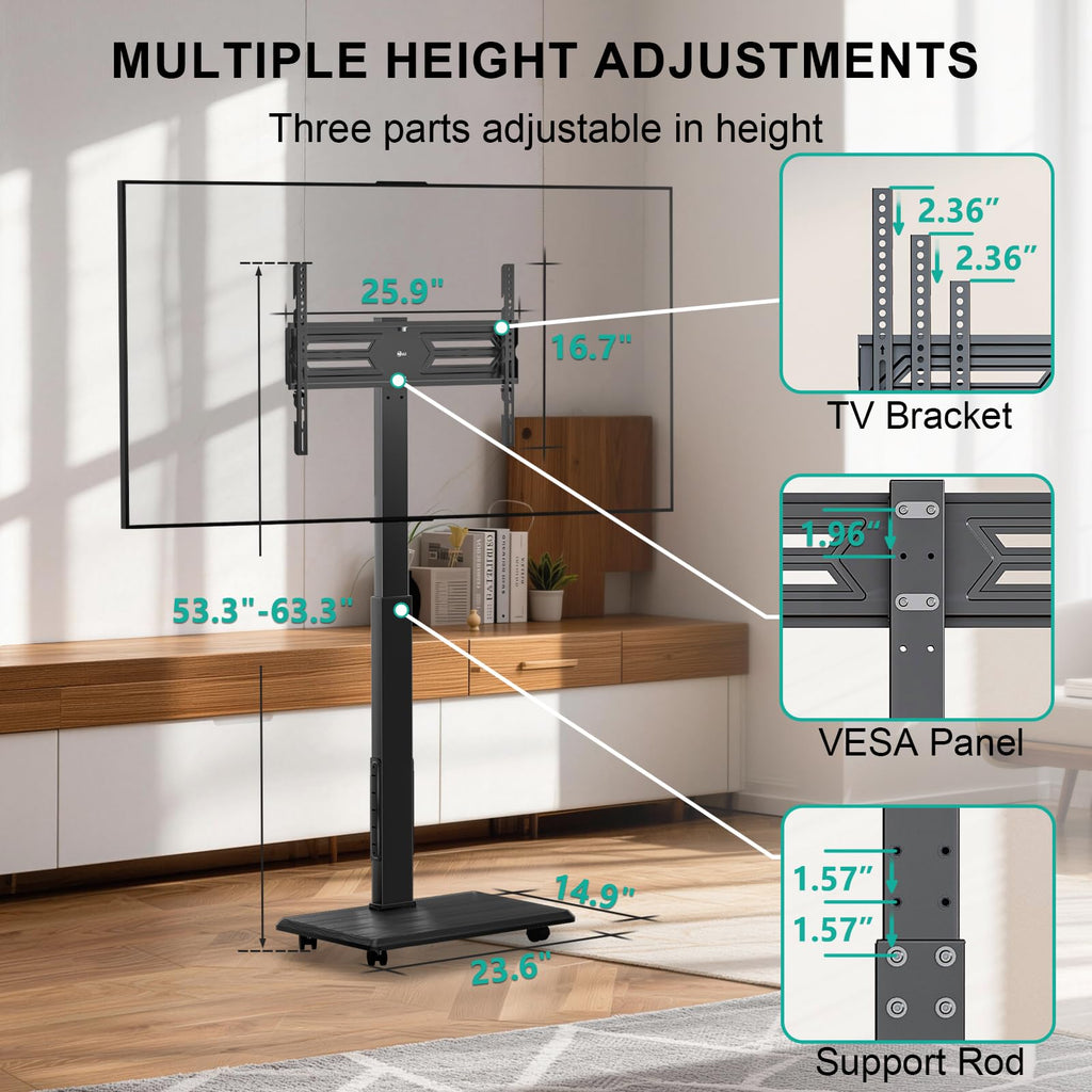 Rolling TV Stand with Power Outlet for 39-75 inch TV, Black L85334