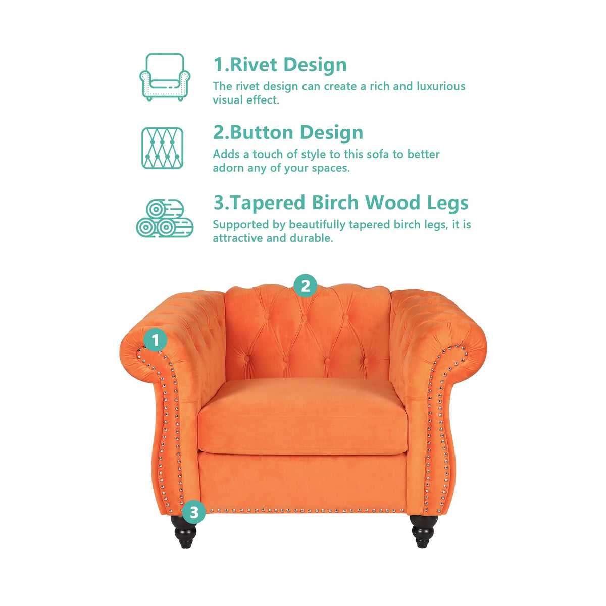 Orange Velvet Upholstered Accent Sofa Chair C3323