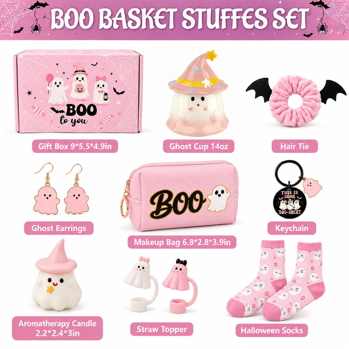 Pink Halloween Boo Basket Set with 14oz Cups Z1414