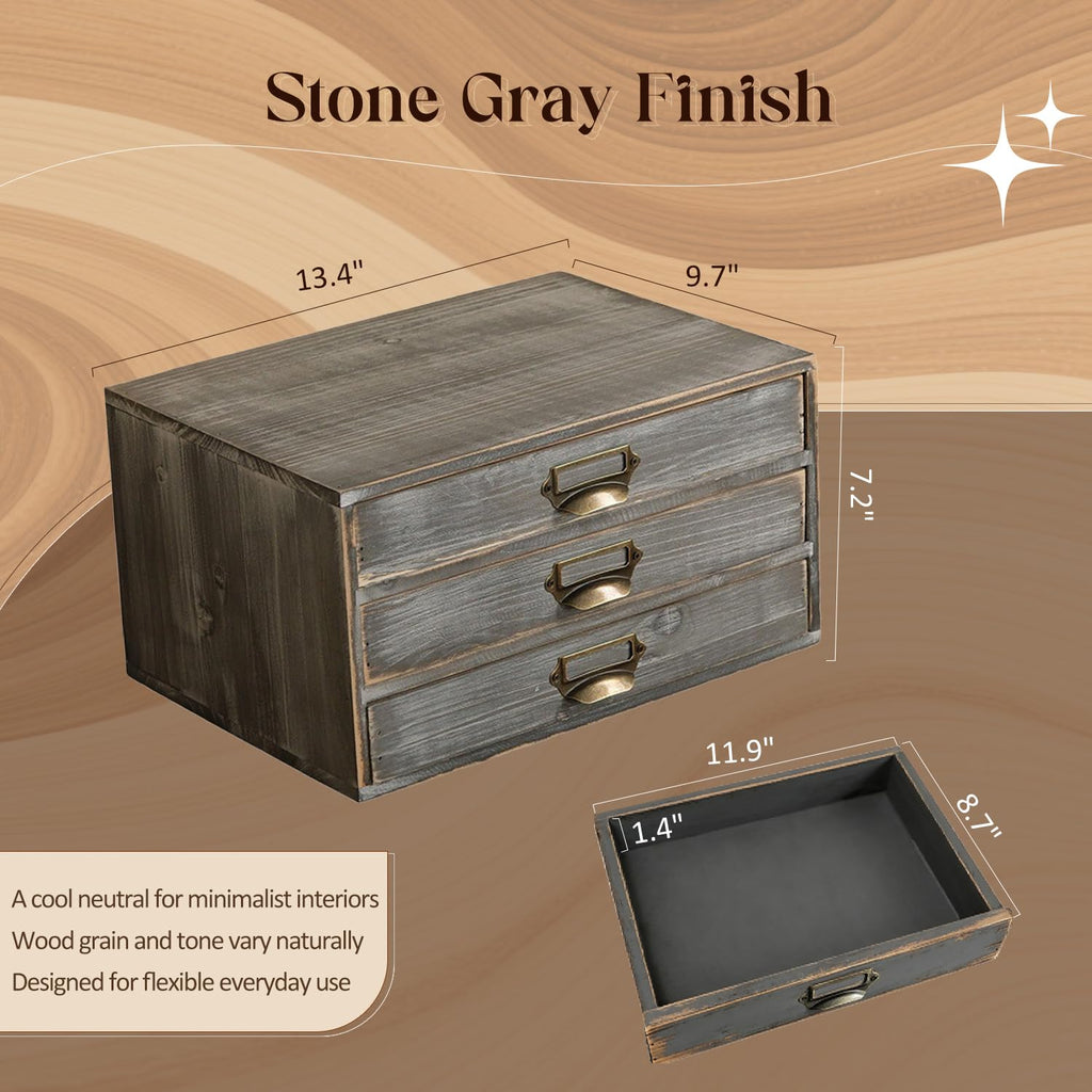 Solid Wood Grey 3 Drawer Desktop Organizer C371195