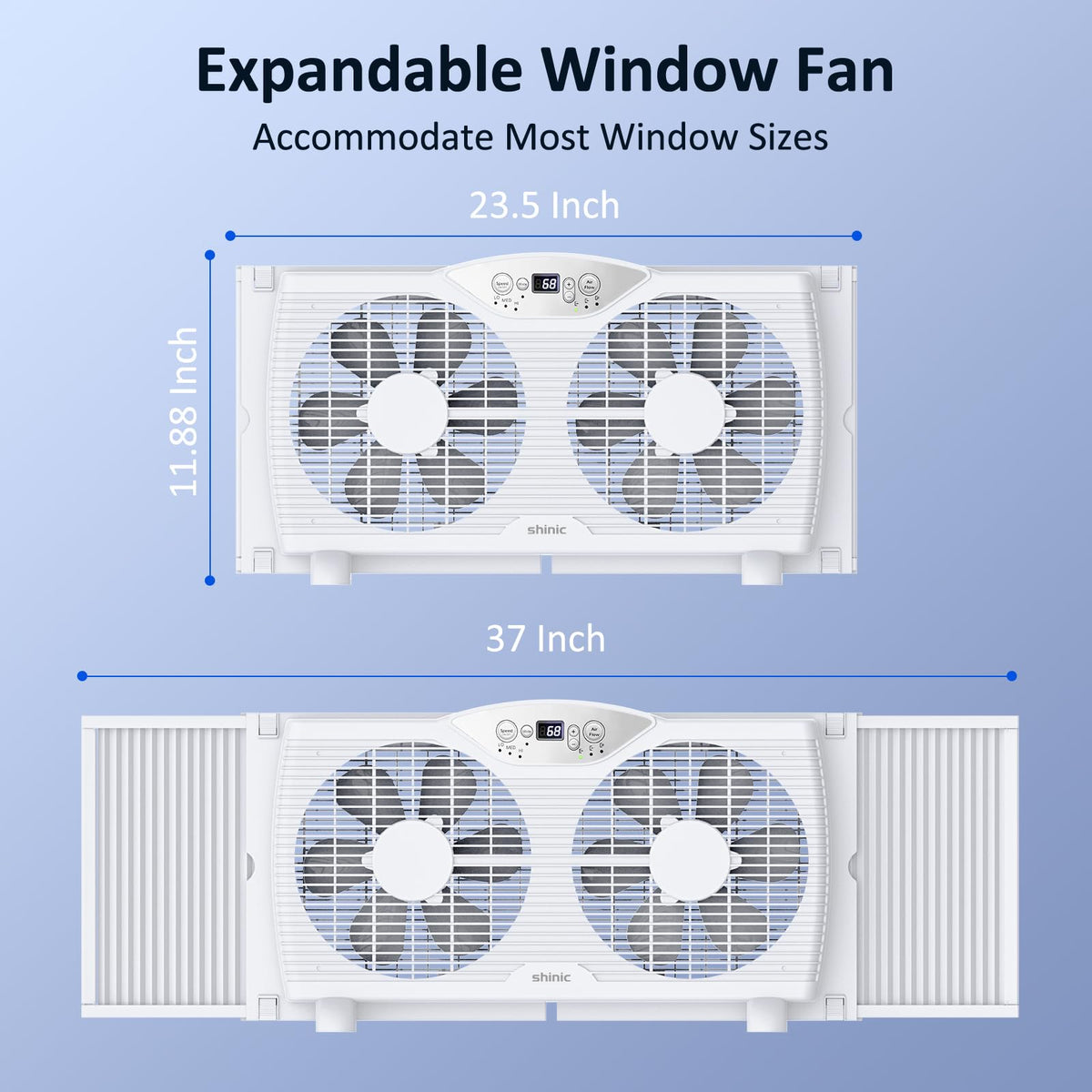 Twin Window Fan, 9-Inch Blades Reversible Airflow, Thermostat Control, 3 Speeds, 23.5"-37" Expandable Width F5216