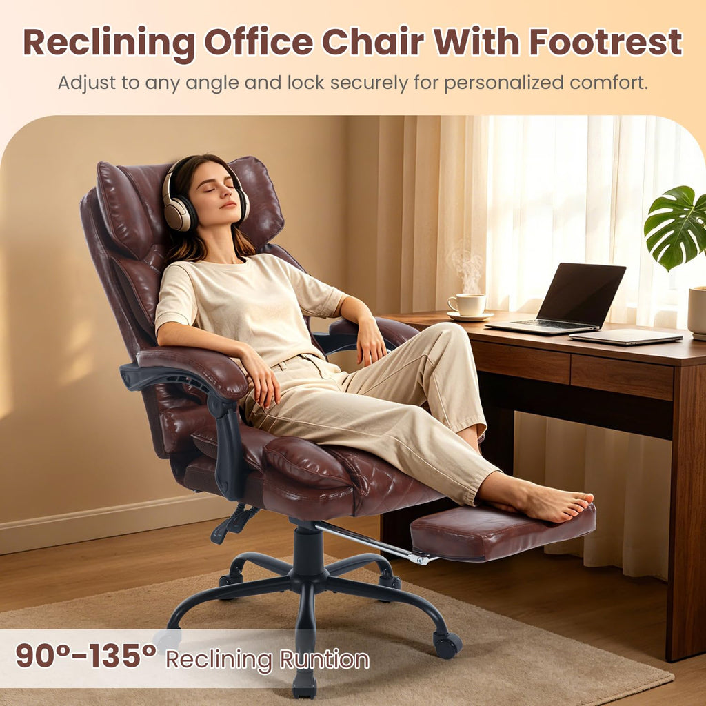 Brown Reclining Ergonomic Office Chair with Footrest B44738