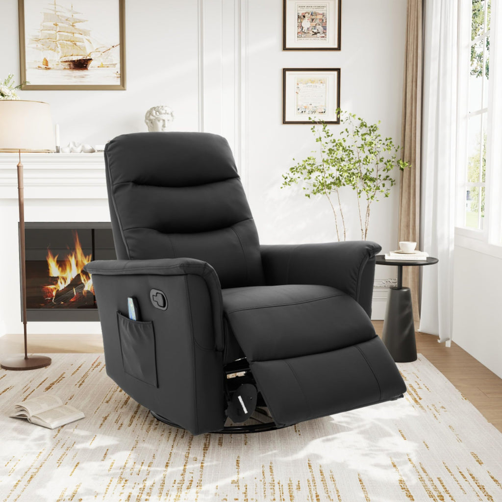 Black Boucle Swivel Rocker Glider Lounge Chair F7978