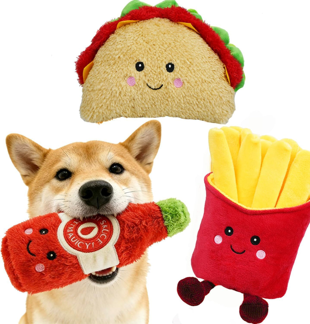 3-Pack Squeaky Plush Dog Chew Toys Set K96328