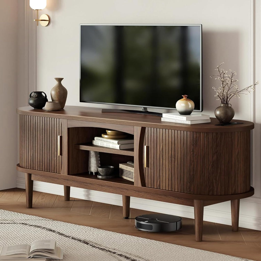Mid Century TV Stand with Storage and Sliding Doors R739600