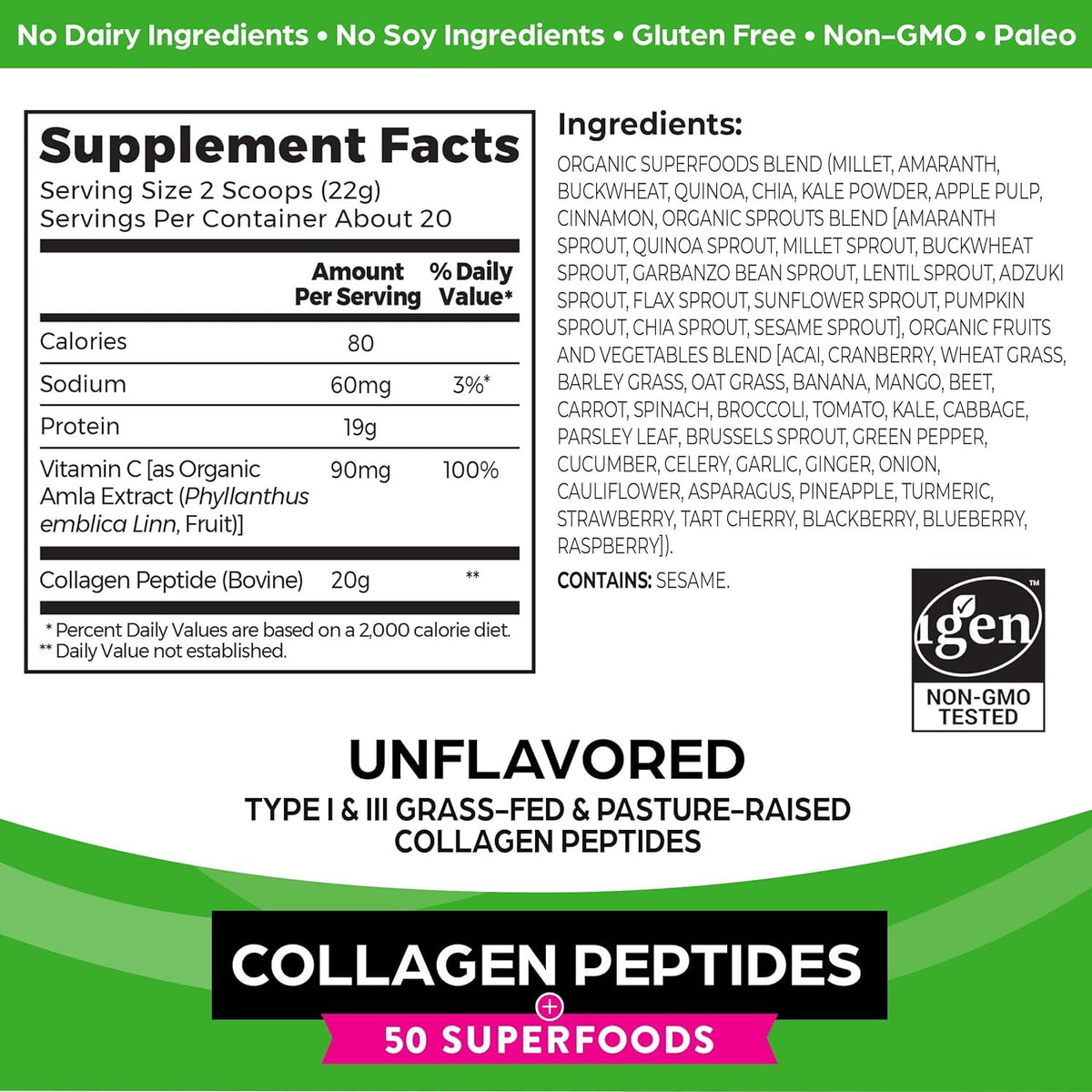 Hydrolyzed Collagen Powder with Organic Superfoods B2786