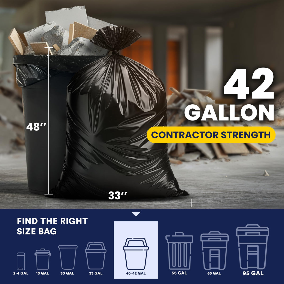 42 Gallon Black Heavy Duty Trash Bags 25 Count K720181