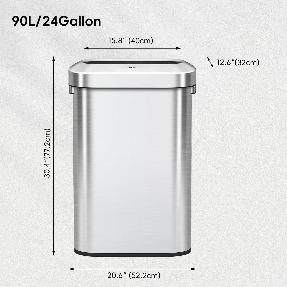 24 Gallon 90 Liter Open Top Stainless Steel Slim Trash Can R5560